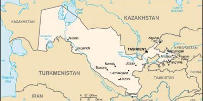 Мапата на градови во Узбекистан